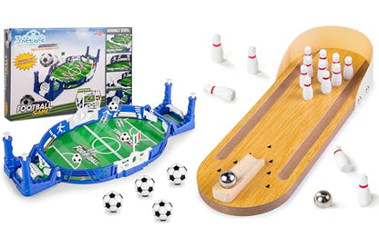 3 otters Mini Bowling Set & Mini Soccer Board Game Bundle – Fun Tabletop Games for Kids, Adults & Family Parties, Perfect Stocking Stuffers