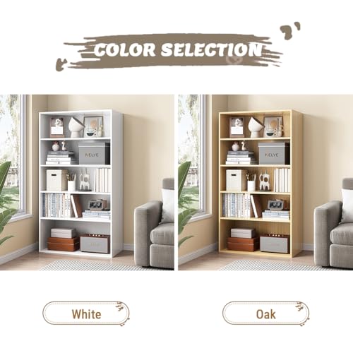 NELYE Basic Open Shelf Bookcase - 5-Tier Wooden Cube Storage Shelves Split Bookshelf, Oak - color: Oak, size: 5-Tier