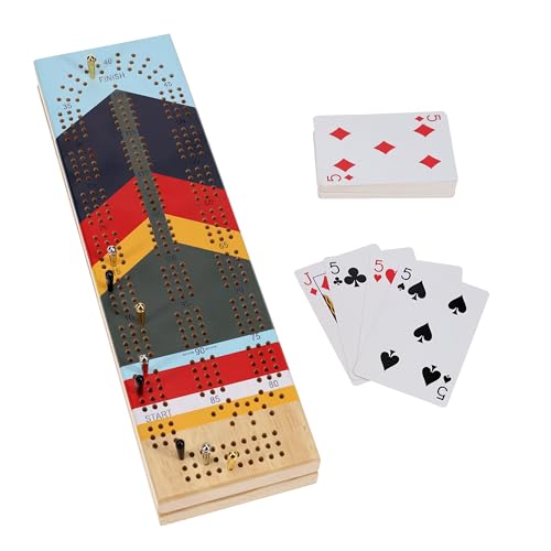 Pacific Shore Games Canoe Cribbage Board Game Set, Camp Nautical Print, Continuous 3 Track Travel Cribbage Boards Unique, Wooden Board Games for Adults, 9 Metal Cribbage Pegs, 12 Inches - style: Camp