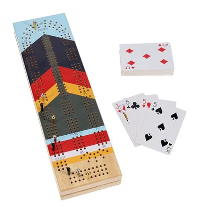 Pacific Shore Games Canoe Cribbage Board Game Set, Camp Nautical Print, Continuous 3 Track Travel Cribbage Boards Unique, Wooden Board Games for Adults, 9 Metal Cribbage Pegs, 12 Inches - style: Camp