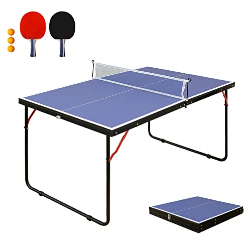 Small Mini Ping Pong Table, Portable Indoor Outdoor Folding Table Tennis Table with 2 Paddles, 3 Balls and Net