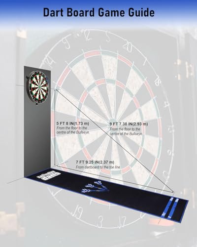 Professional Darts Mat with Oche Line System & Throw Lines – Premium Dart Mat for Floor Steeldart & Soft Darts | 260x60 cm | with Throwing Line - Ideal as a Gift - style: Blue Darts
