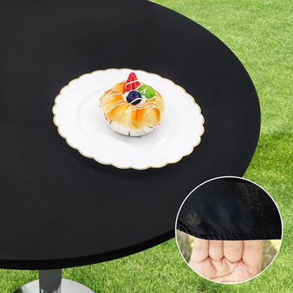 Small Round Fitted Table Cover Cocktail Table Topper Cap Elastic Tablecloth Stretch Spandex Tables Cloth for Bar Pub Party Black 24 Inch - color: Black, size: 24" (Round)