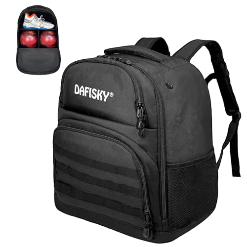 DAFISKY Bowling Ball Bag 2 Ball Bowling Backpack for Single or 2 Balls with Shoes Compartment Fits Up to US Size 15 - color: Black