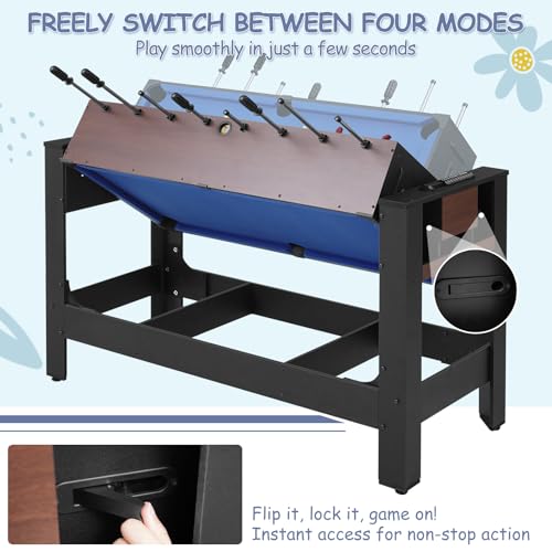 RAYKEEP 54" 4-in-1 Swivel Multi-Game Table -Combo Game Table Set for Kids, Adults - Indoor and Outdoor Arcade Sports Table - Air Hockey, Billiards, Foosball, Ping Pong for Home, Game Room