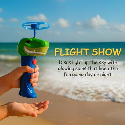 Spinz Night Shark Flying Disc Launcher, Light Up Propeller Outdoor Toy with Dinosaur Head and 2 Spinning Discs, Flies Over 30 Ft, 5+ Years - size: Shark