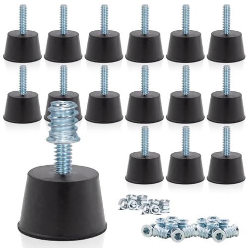NEWBYTEK Adjustable 1/4" Rubber Threaded Furniture Levelers - 16 Pack | Screw-in Table Chair Feet Glides for Chairs, Tables, Cabinets, Patio Furniture - size: 1/4-20 Thread, 16 Pack
