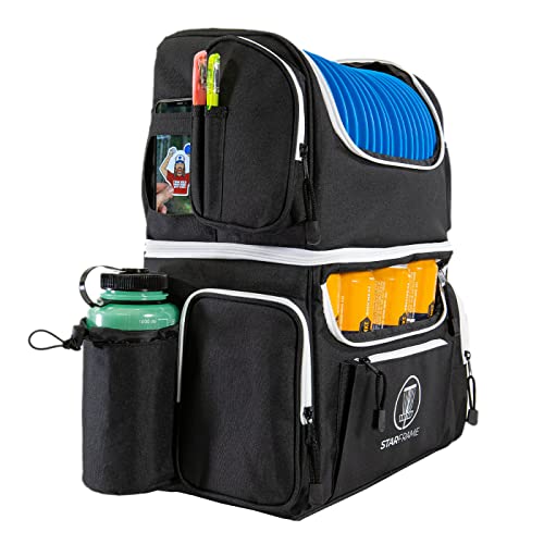 STAR FRAME Brick 3.0 Disc Golf Bag With Cooler | Large Insulated Built-in Cooler with 24-Can Capacity | 16-Disc Frisbee Golf Backpack | Light Durable Black Disc Golf Bag | Huge Storage & Putter Pocket