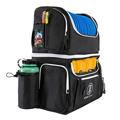 STAR FRAME Brick 3.0 Disc Golf Bag With Cooler | Large Insulated Built-in Cooler with 24-Can Capacity | 16-Disc Frisbee Golf Backpack | Light Durable Black Disc Golf Bag | Huge Storage & Putter Pocket