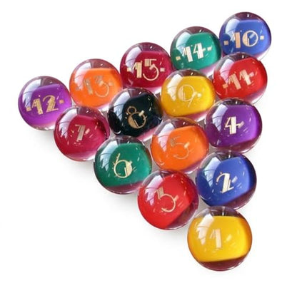 BuyBocceBalls Listing - Premium Quality, Clear-Rocco Style Billiard or Pool Set, with 4.2oz, 2.25" diam Balls. Made in USA.
