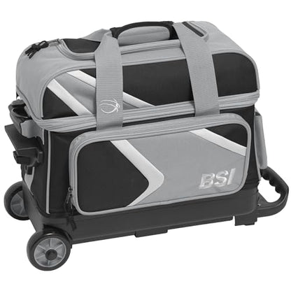 BSI Dash Roller Bowling Bag with Smooth Rolling Wheels, Padded Ball Compartment, Retractable Locking Handle, & Shoe Pocket - color: Black/Gray/White, style: Double
