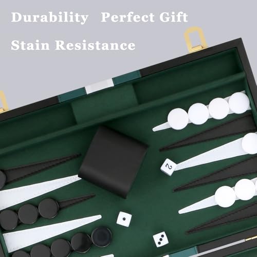Backgammon Set - Classic Board Game with Premium PU Leather Case - Portable Travel Strategy Backgammon Game Set for Adults, Kids Family Game Night, Vacation & Gifts (15 inch Medium, Black) - color: Black, style: 15inch