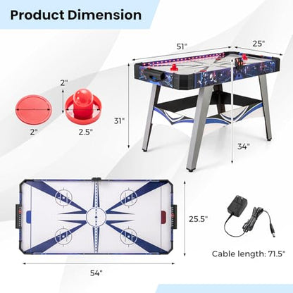 KOTEK 54 Inch Air Hockey Table, Light-Up Table Hockey with Digital Led Scoreboard & Powerful 12V Motor, Hockey Table Game for Game Room, Home & Office, Includes 2 Pucks & 2 Pushers