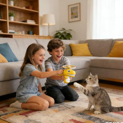 Disc Flying Toy, Fun Dinosaur Design, 11.5x3.5x12cm, Cat Toy Launcher, Cat Fetch and Hunt Toys, Easy to Use, for Yard, Garden, Balcony, Terrace Fun - color: Yellow