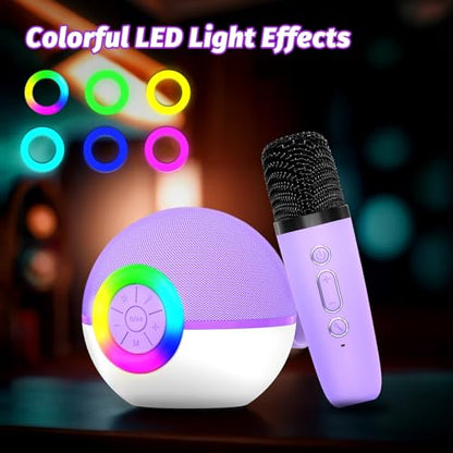 goopow Mini Karaoke Machine Speaker for Kids Adults, Portable Bluetooth Microphone Song Toys with LED Light, Best Chritmas Birthday Festival Gift for 3 4 5 6 7 8+ Year Old Girls Boys (Purple-2MIC) - color: Purple-2Mic