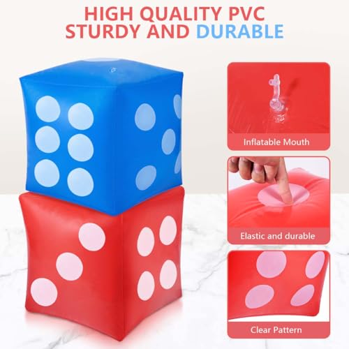 KISEER 3 Pcs 14" Jumbo Inflatable Giant Dice for Outdoor Game Pool Party (White, Blue, Red)