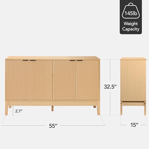 Best Choice Products 55" Modern 4-Door Sideboard Storage Cabinet, Buffet, Media Cabinet, Cupboard, Entryway Accent Table, Bookcase w/Reed Panels and Adjustable Shelves – Natural - color: Natural