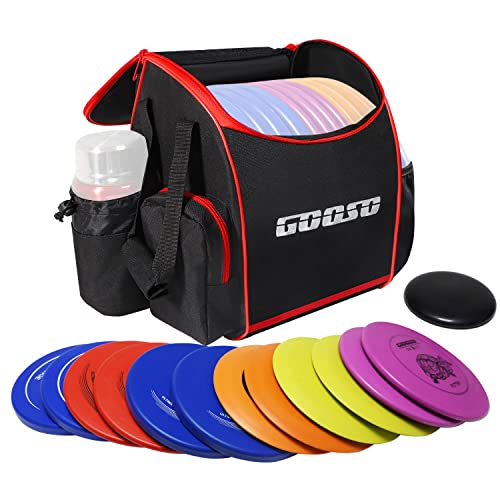 12 PCS Disc Golf Set with Bag Portable Disc Golf Backpack Holds 28+ Discs | Disc Golf Discs for Beginner with Putter, Midrange, Driver Free Stand Bag Design for Convenient Use - color: Red