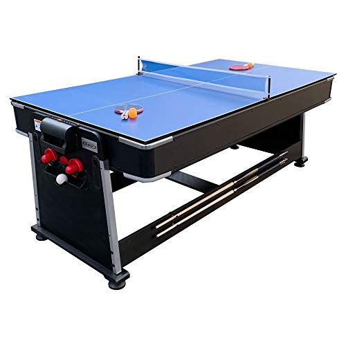 RACK Triad 7-Foot 3-in-1 Multi-Game Swivel Table - Billiards/Pool, Table Tennis & Air Hockey - color: Black Felt With Black Body