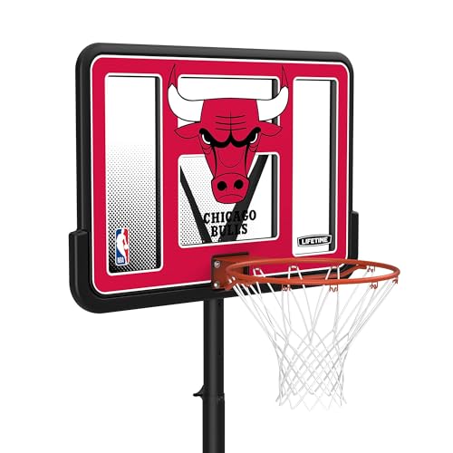 Lifetime NBA Chicago Bulls Portable Basketball Hoop, Adjustable Height 7.5-10 Ft, 44 Inch Shatterproof Fusion Backboard, Base with Wheels - color: Chicago Bulls