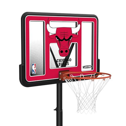 Lifetime NBA Chicago Bulls Portable Basketball Hoop, Adjustable Height 7.5-10 Ft, 44 Inch Shatterproof Fusion Backboard, Base with Wheels - color: Chicago Bulls