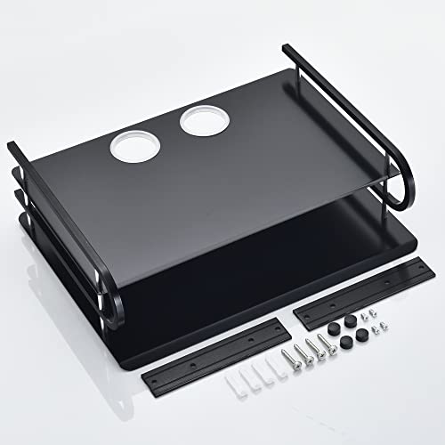 HNVNER Universal Media Shelf with Cable Holes for Entertainment 2-Tier Metal Floating Wall Shelves for Media Such as Router, Modem, Remote, Cable Boxes, Media Boxes, Projector Wall Mount, 12" x 9.8" - color: 2 Layers-large-1pcs