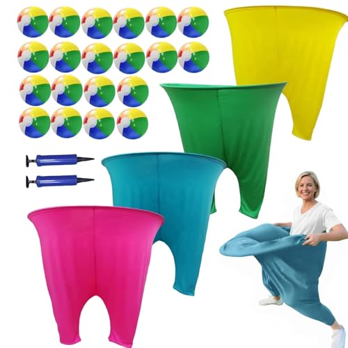 14Pcs Granny Pants Yard Game Set, 2 Oversized Granny Pants with 10 Bouncy Balls & 2 Pumps for Adults & Kids, Outdoor Tossing Game for Family Carnival Easter Party Reunion Field Day Backyard Gatherings - color: red+Blue+Yellow+Green