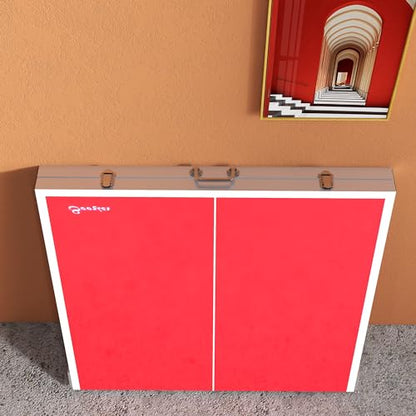 Mini Ping Pong Table Set for Outdoor and Indoor, Foldable Table TTable with Net, 2 Paddles, 3 Balls, Adjustable Feet, Easy Assembly, Red