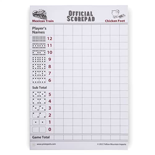 Yellow Mountain Imports Mexican Train and Chicken Foot Dominoes Scorepad/Scoring Sheets (8.2 x 5.5 Inches) - 60 Sheets - size: Mexican Train/Chicken Foot - 60 sheets