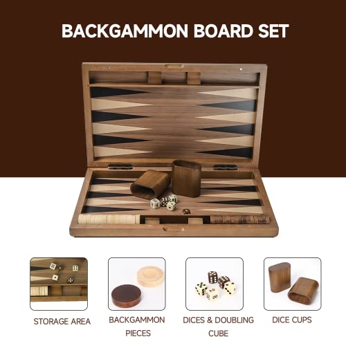 GSE Games & Sports Expert Premium Wooden Folding Inlay Backgammon Board Set, Classic Traditional Strategy Board Games (Double Stripe- 17 Inches) - color: Wood-double Stripe, size: Medium