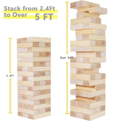GOROCK Jumbo Tumble Tower,60pcs Large Classic Giant Indoor Outdoor Game for Kids and Family,Stack Over 5Ft Wooden Blocks Party Game at Backyard Lawn with Friends On Holiday - size: XL-Over 5 FT