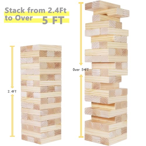 GOROCK Jumbo Tumble Tower,60pcs Large Classic Giant Indoor Outdoor Game for Kids and Family,Stack Over 5Ft Wooden Blocks Party Game at Backyard Lawn with Friends On Holiday - size: XL-Over 5 FT