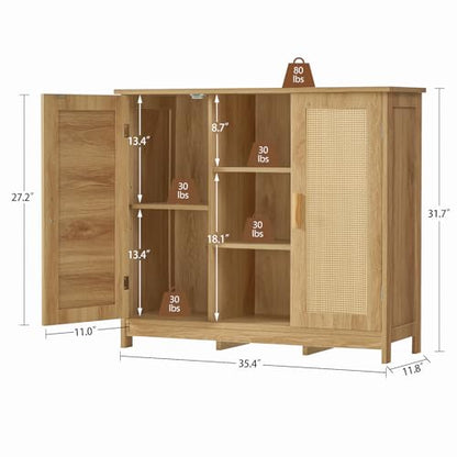 Iwell Rattan Storage Cabinet with 4 Adjustable Shelves, Coffee Bar Cabinet, Sideboard Buffet for Kitchen, Living Room, Entryway, Natural - color: Natural