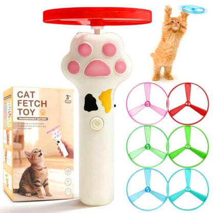 Cat Fetch Toy, Flying Cat Toy Disc Launcher with 6 Soft & Flexible Discs, Cat Toys for Indoor Cats, Interactive Cat Toy for Bored Kittens & Adult Cats