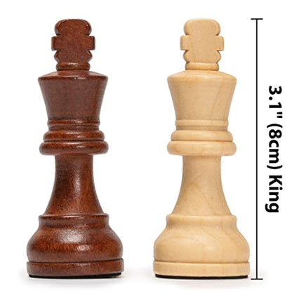 Husaria Staunton Tournament No. 4 Chessmen with 2 Extra Queens and Wooden Box, 3-inch Kings - color: Brown