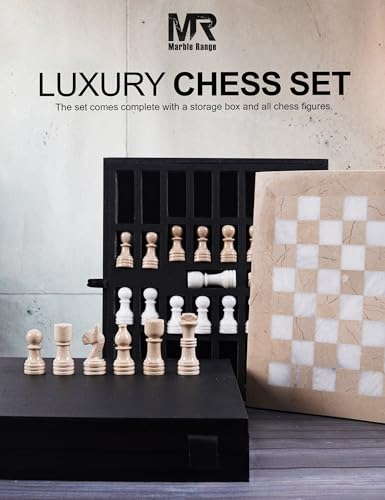 Marble Chess Set 12" Inches Verona and White with Storage Box and 2 Extra Queen Handmade Luxury Board Games for Adults, Ideal Chess Board Game & Marble Chess Set for Adults - color: Verona & White