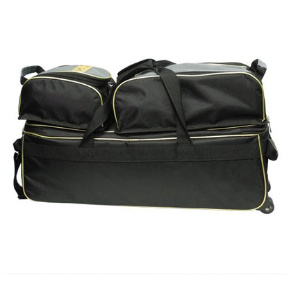 Pyramid Path Triple Tote Roller Plus Bowling Bag with Detachable Shoe Bag (Fits US Mens Size 15), Accessory and Side Pocket, Lightweight Travel Design - color: Black/Gold/Grey 24K Edition