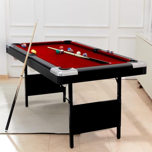 Billiards Table, Portable Foldable Space-Saving Table, Pool Table,Billiard Table Set Includes Balls, Cues, Chalks and Brush, Perfect for Family Game Room,Adult Rrec Room - color: Red