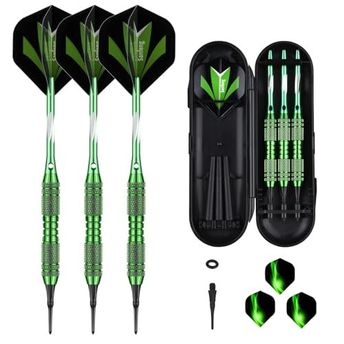 Soft tip Darts Set 18/20 Grams - Professional Darts Plastic Tip with Brass Barrel + Aluminum Shafts + 50 Rubber o-Ring + 6 Flights +50 Soft Tips for Electronic Dartboard - color: 20 grams-green