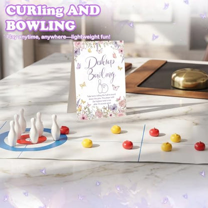 Capoda Tabletop Curling and Bowling Games Baby Shower Game Set Include 8 Curling 6 Bowling 1 Mat 2 Magnetic Strip for Indoor Birthday Bridal Shower Gender Reveal Table Decoration Supplies(Butterfly) - style: Butterfly