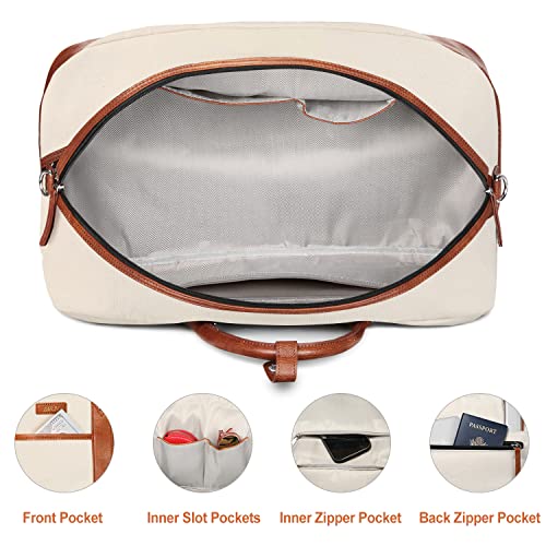 Weekender Bag for Women, Large Overnight Bag Canvas Travel Duffel Bag Carry On Tote with Shoe Compartment 21" 3Pcs Set - color: A01-brown+beige
