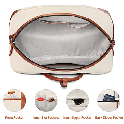 Weekender Bag for Women, Large Overnight Bag Canvas Travel Duffel Bag Carry On Tote with Shoe Compartment 21" 3Pcs Set - color: A01-brown+beige