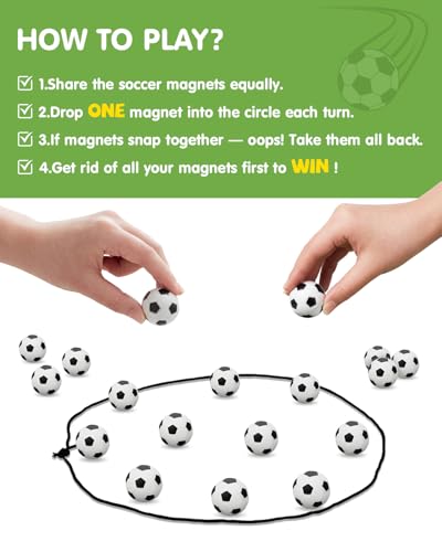 Soccer Magnetic Game with String & 20 Football-Shaped Stones – Fun Puzzle Strategy Games for Family Game Night, Party, Travel & Camping – 2 Player Games for Kids & Adults, Great Gift