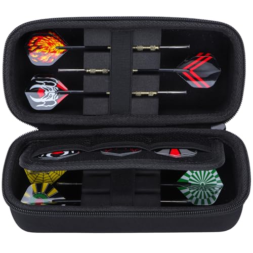 Lebakort Hard Case Compatible with Steel or Soft Darts Set, Storage Holder Fits Dart Tips Shafts Flights and Accessories - color: All Black Case, style: Case for 6pcs Darts