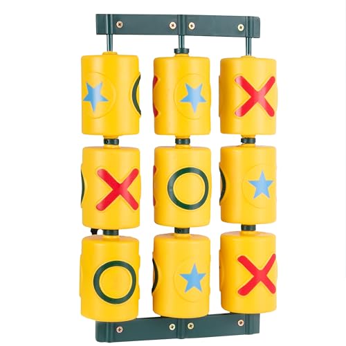 Barcaloo Tic Tac Toe Spinner Activity Panel - Swing Set Accessories - Playground Accessories for Kids Outdoor - Treehouse and Playset Equipment Attachments - Outdoor Tic Tac Toe Set - 12x19 - Yellow