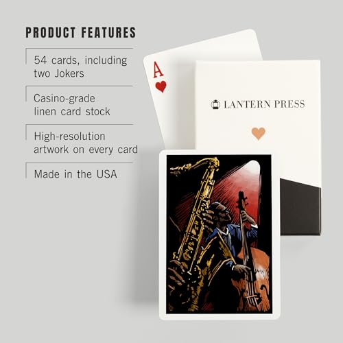 Lantern Press Jazz Band, Scratchboard, 52 Playing Cards for Adults, Poker Size Card Deck