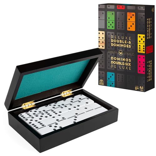 Spin Master Games, Cardinal Legacy Deluxe Double-6 Dominoes, Classic Board Game Set of 28 Dominoes in Lined Wooden Case, for Kids & Family, 1-4 Players, for Ages 8 & Up - color: Double 6 Dominoes