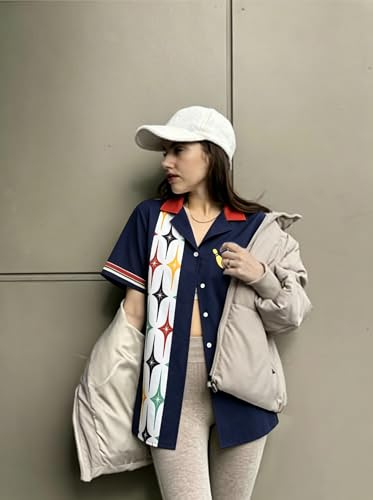Bowling Shirts Women Hawaiian Bowling Shirt Bowling Lover Gift Tops Bowler Button Down Short Sleeve Tee - color: Blue-p, size: X-Large
