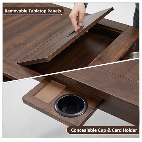 ARTETHYS Board Game Table with Mat & Removable Top Panels for 4-6 Players | 62"x38" Convertible Dining to Gaming Table,Big Card Table with 6 Cup Holders & Hobby Tray for Poker,Family Gatherings