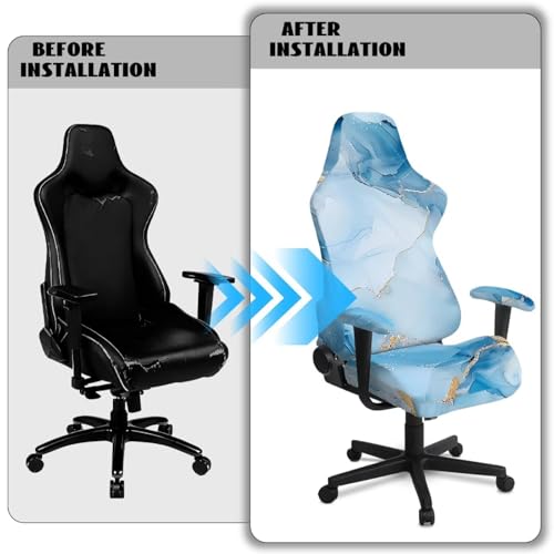 Suobstales Blue Marble Pattern Gaming Chair Covers Slipcovers with Armrest Covers, Stretch Game Computer Office Desk Chair Cover Protector, Soft Fabric Rotating Armchair Covers, Without Chair - color: Blue Marble
